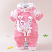 男女宝宝秋冬套装0-1-2岁婴幼儿，夹棉三件套可爱卡通，薄棉外出衣服