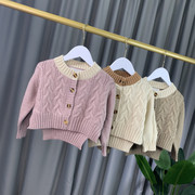 春季女童开衫毛衣洋气韩版拼色，春装宝宝毛线，外套麻花针织衫潮