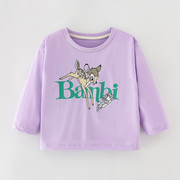 女童长袖紫色纯棉t恤宝宝圆领，上衣儿童春秋装，女孩小鹿打底体恤衫4