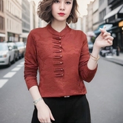 新中式时尚洋气盘扣设计立领，长袖衬衫女秋冬复古显瘦修身打底上衣
