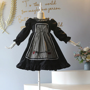 女童洛丽塔连衣裙秋季女宝宝，黑色超洋气，丝绒荷叶边公主裙