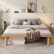 榉木大床1.8米单人床架榻榻米，双人无床头主卧现代简约实木床定制
