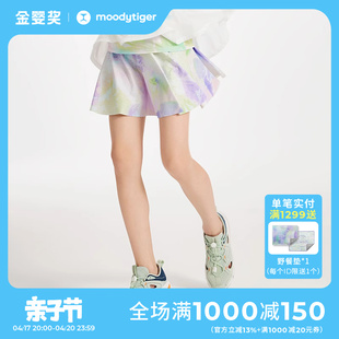 moodytiger女童半身裙24夏季印花学生防走光仙女，运动短裙子