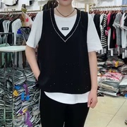 8018夏季韩版宽松显瘦胖mm大码女装，常规款短袖两件套百搭t恤