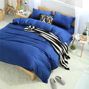 纯棉素色简易床单四件套，纯色床上用品床笠三件套深色黑色可定规格