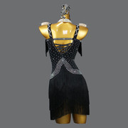 黑色拉丁舞比赛服装女童流苏连衣裙表演出舞蹈连衣裙花服