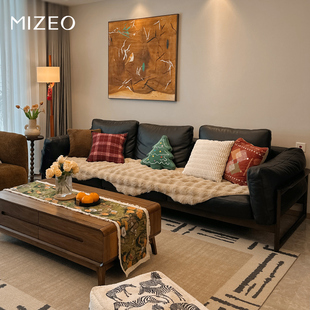 MIZEO 米卓中古风白蜡木沙发意式极简客厅羽绒真皮别墅大户型沙发