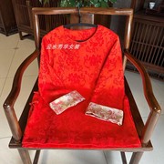 朝霞新中式红色提花，斜襟上衣女士圆领中国风双层上衣