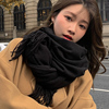 围巾女冬季韩版百搭ins仿羊绒纯色加厚保暖黑色高级感超大披肩