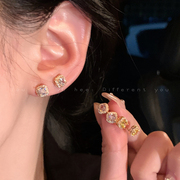 超闪方形锆石耳钉女轻奢小众设计感精致方糖耳环2024独特耳饰