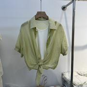 时尚洋气短袖衬衣套装女夏季潮项链背心烫钻亮闪闪衬衫两件套