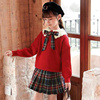 元旦女童秋冬季红色，毛衣裙子两件套套装，2024儿童中大童公主风