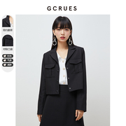 gcrues黑色短款小西装女韩版小个子2024年春装气质小香风外套