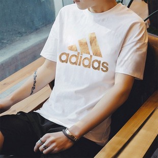 adidas阿迪达斯金标短袖男夏季宽松纯棉上衣男士运动白色t恤
