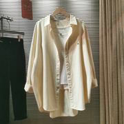 韩版休闲磨毛长袖衬衫，女秋季百搭宽松中长款叠穿纯棉衬衣外套