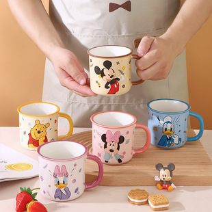 迪士尼童趣马克杯家用牛奶水杯，儿童陶瓷维尼米奇喝水杯手柄杯