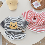 ins韩版婴儿衣服夏装男女宝宝夏季小熊套装分体2件套婴幼儿棉质薄