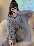 ins风甜美kitty猫睡衣女春秋季简约长袖长裤可外穿家居服套装