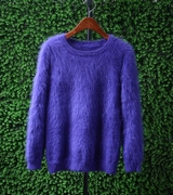 紫色镜面纯色安哥拉兔毛兔绒显瘦毛绒绒保暖套头长袖，毛衣女(毛衣女)1