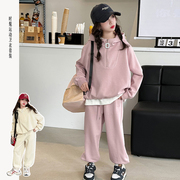 女童运动套装春秋韩版儿童粉色，连帽卫衣两件套女大童2024春装