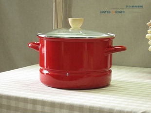 贝尔搪瓷、中国红纯色，极简大汤锅搪瓷蒸锅炖锅，电磁炉明火可外贸单