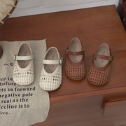 女童鞋子2024夏季儿童编织奶奶，鞋软底镂空编织鞋皮鞋包头凉鞋