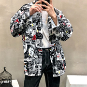 MRDONG韩国男装小众潮牌设计师个性搞怪涂鸦花纹大码长袖衬衫