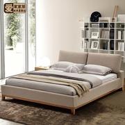 现代北欧布艺床可拆洗1.8米双人床实木床，小户型布床卧室婚床软床