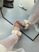 2024夏季韩版仙女风水钻花朵，套趾平底拖鞋，平跟露趾度假凉拖鞋外穿