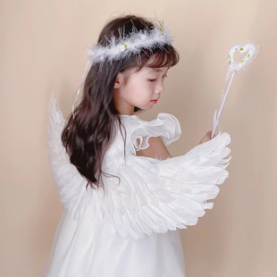 精灵天使翅膀女童背饰儿童，万圣节cos白色羽毛仙女，道具小配饰装饰