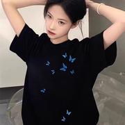 夏季纯棉短袖t恤女2025新款爆款正肩设计感小众美式宽松半袖上衣