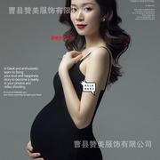 孕妇拍照写真服装黑色包身吊带裙孕妇大肚照衣服一件代发