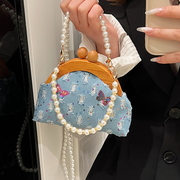 小众设计珍珠手提小包包女2024时尚链条单肩斜挎包迷你小拎包