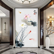 18d新中式莲花玄关壁纸家和富贵走廊过道墙纸荷花墙布花卉装饰画