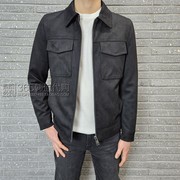 BASSOHOMME韩国24年春季黑色拉链方领仿皮短款夹克外套青年男