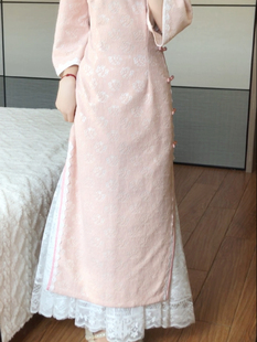 抹茶麻薯2024年春季旗袍，衬裙白色打底内搭蕾丝，纯色大摆半身裙