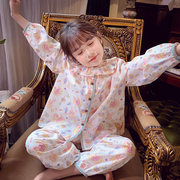 女童纯棉家居服春装2024洋气，儿童韩版长袖卡通，公主睡衣两件套