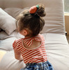 童装女童2024夏季洋气宝宝条纹，短袖上衣韩版泡泡，袖网红针织t恤潮
