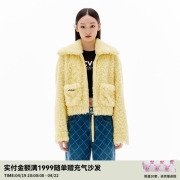 REVAN芮范冬季设计师款复古减龄鹅黄色短外套RU90105270