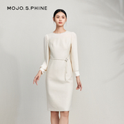 mojo法式优雅粗花呢连衣裙，2024年钉珠奢华气质名媛感中长裙