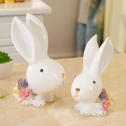 可爱陶瓷兔子摆件柜装饰品创意电视柜摆件办公桌客厅工艺品