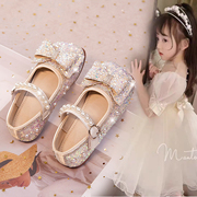 女童公主鞋2024春季单鞋韩版甜美小女孩中大童，水晶高端小皮鞋