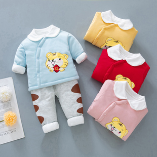 婴儿薄棉衣套装秋冬装纯棉男女，宝宝棉袄两件套新生儿，衣服夹棉保暖