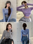 爵士舞服装女跳舞衣服jazz露脐条纹上衣练功服韩舞女团ds舞蹈演出