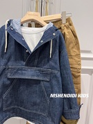 2024春季韩国设计款男女童，套头牛仔上衣，韩版儿童长袖卫衣外套秋