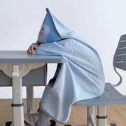 呼呼熊小学生午睡毯教室，用夏季空调毯子连帽斗篷，儿童披肩毛毯