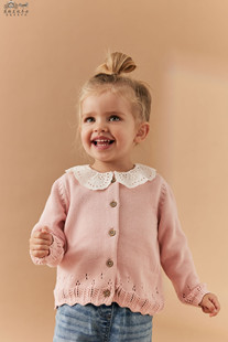 英国next童装女童，女婴24粉色娃娃，领纯棉毛衣针织开衫