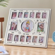 欧式宝宝周岁相框冲印照片金属，长方形横版礼盒装，蓝色粉色生日布置