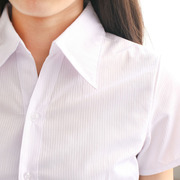 春夏女士白衬衫条纹短袖大码职业装，工服收腰商务，衬衣ol长袖