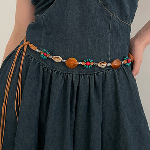 y2k波西米亚复古文化民族，风腰绳装饰裙子，小众简约编织设计感腰带